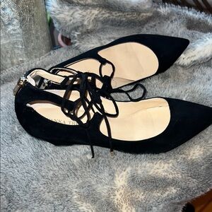 Black Suede Lace-Up Flats